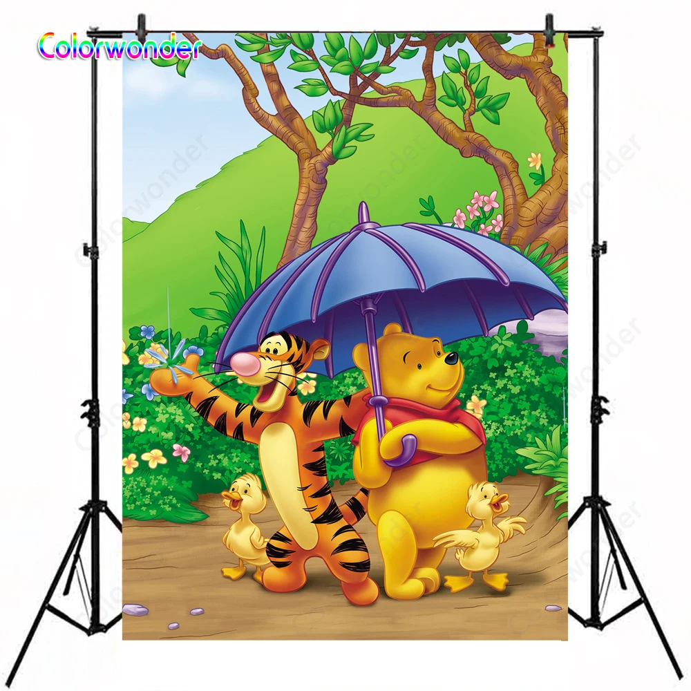 

Photo Background Winnie Pooh with Tiger Spring Blossoms Photography Backdrop For Children Birthday Party Decor Photo Studio Prop