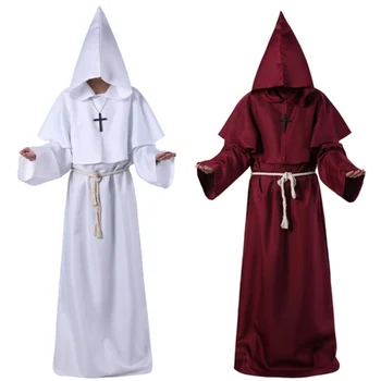 

Halloween Robe Clothes Monk Hooded Robe Medieval Renaissance Priest Men Comic Con Party Decorations Cosplay Costume