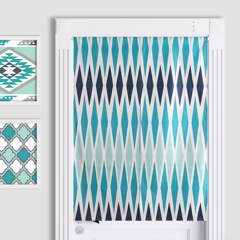 

Nordic Style Mint Linen Door Curtain Geometric Fashion Green Kitchen Curtains Chevron Turquoise Decorative Living Room Curtains