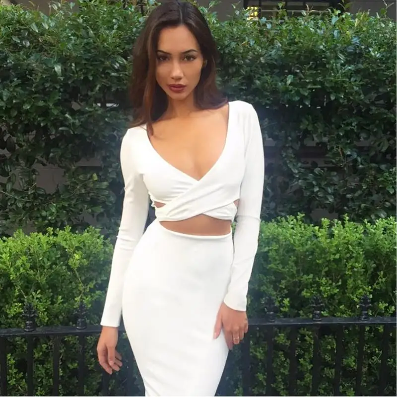 ADEWEL 2017 Autumn Long Sleeve Hollow Out Sexy Club Bandage Bodycon Dress Velvet Inside Elastic Elegant Pencil Party Dresses (23)