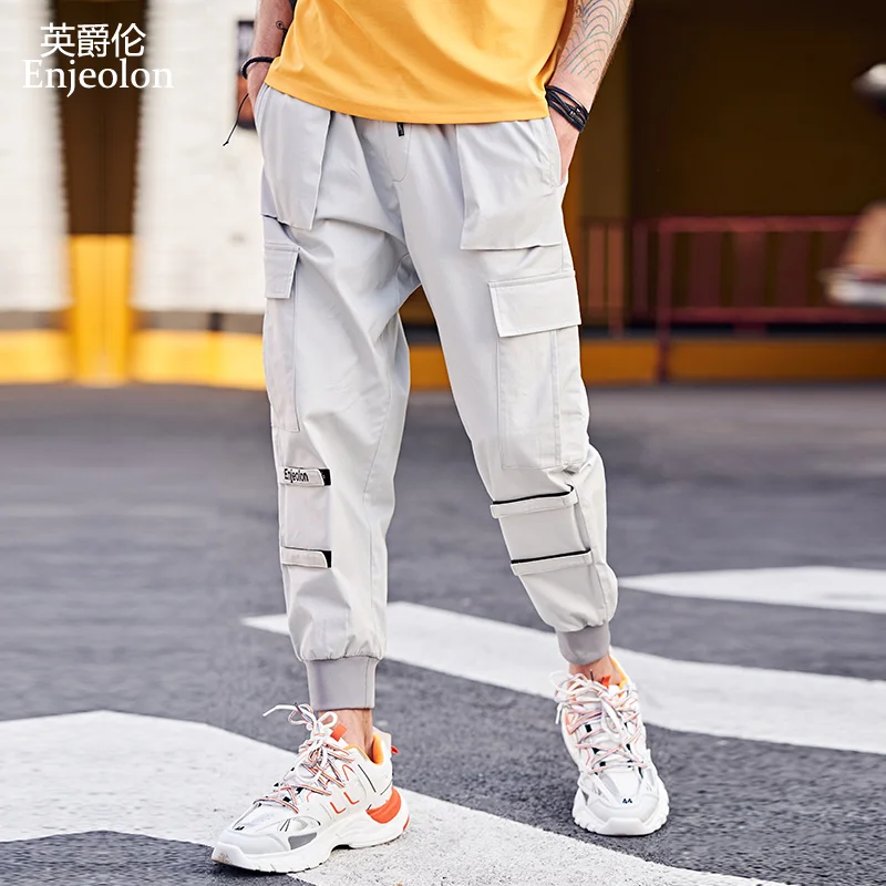 Enjeolon, летние брюки-карго, повседневные джоггеры, однотонные, цветные, хлопковые, эластичные, длинные, в стиле хип-хоп, уличная одежда, брюки, pantalon homme K6865