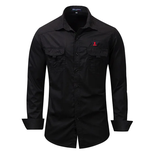 

Euro Sizes Cool Men Shirt Solid Color Turn-Down Collar Shirts khaki Black White Fashion Dress Shirt Slim Fit Long Sleeved N116