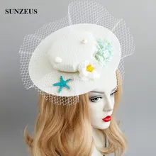 Морская звезда Цветы Свадебные Шапки романтический пляж Тюль Головные уборы Новая мода Hat для фотографии FJ-181