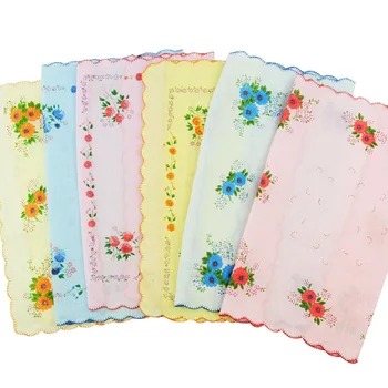 

New 12Pcs 100% Cotton Flower Print Vintage Women Handkerchiefs Quadrate Hankies