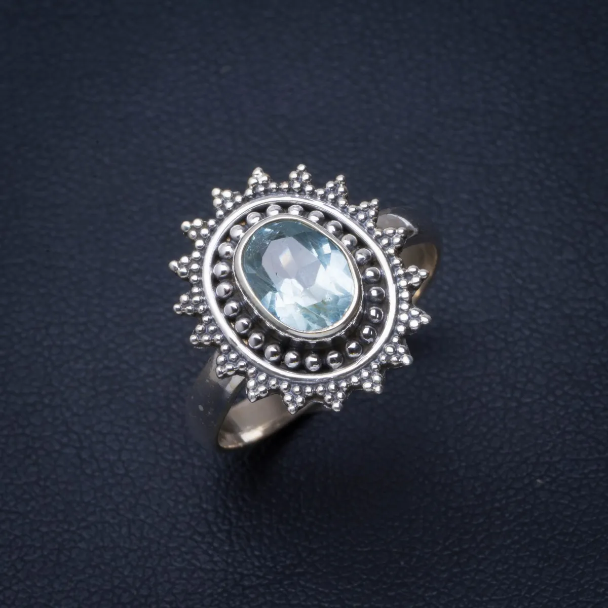 

Natural Blue Topaz Handmade Unique 925 Sterling Silver Ring 7.5 B1372