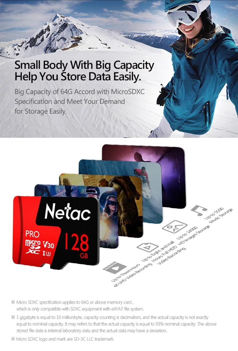 Netac UHS-I P500 micro Sd card 128 gb tf Karte class10 флэш-speicherkarte Aufnahme Full HD видео и 4 karat Ultra HD видео камеры