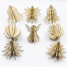 5PCS Wood Slices Splicing DIY 3D Christmas Pendants With Hang String For Xmas Tree Or Home Indoor Decorations Produtos Natalinos