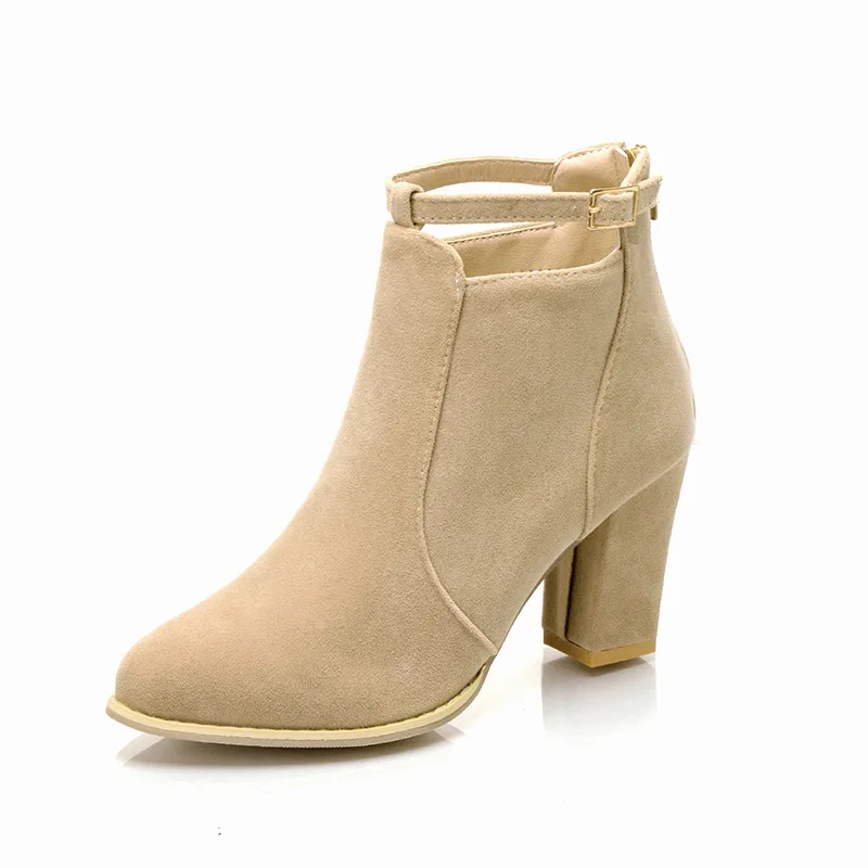 

2018 autumn new high-heeled Korean version of large size suede thick with back zipper wild ladies boots gray 1102