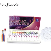 Водонепроницаемость 12 Цветов 12 мл трубы Акриловые Краски комплект Цвет с 5 Краски кисти палитра Книги по искусству Краски ing Краски ткань Рисунок комплект