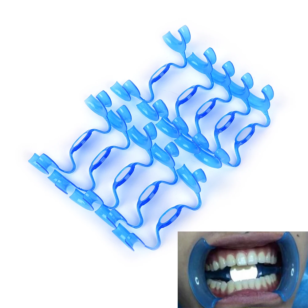 10Pcs M sahpe Plastic Mouth Opener Cheek Retractor Expanders Teeth Whitening Blue color Dental Lip Retractors