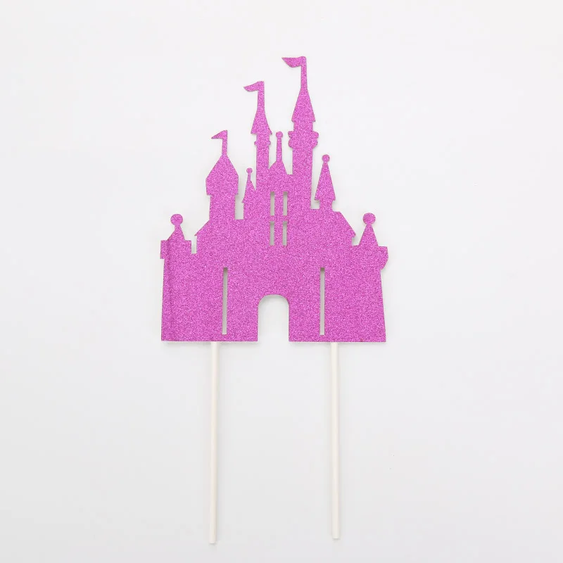 Блестящий золотистый Серебристый Синий Розовый Замок принцессы торт топперы для мальчиков и девочек счастливое украшение для торта ко дню рождения для детей партии поставки - Цвет: Purple