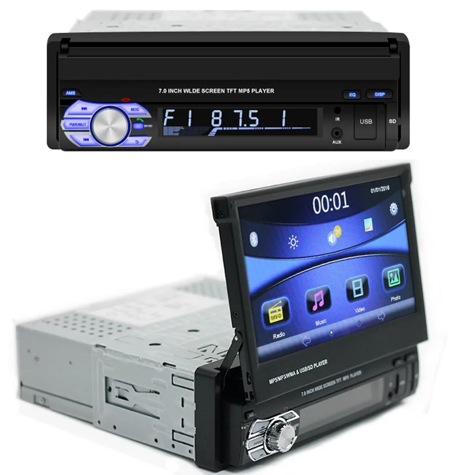 1 Din автомагнитола с выдвижным экраном " сенсорный экран Bluetooth автомобиль MP5 плеер многофункциональный стерео радио
