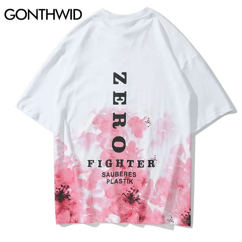 Футболки GONTHWID Cherry Blossom Ink Tie Dye с принтом, уличная Мужская футболка в стиле хип-хоп, повседневные топы с коротким рукавом, футболки Harajuku, футболки