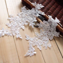 5Pairs Sequin White car bone lace flowers DIY hair accessories lace bridal gown wedding shoes head ornaments applique A780