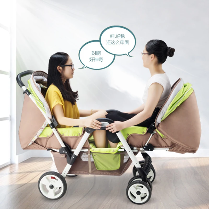 Двойная детская коляска, легкий амортизатор, легкая складная четырехколесная коляска, может лежать Flatbaby, для новорожденных, двойная детская коляска