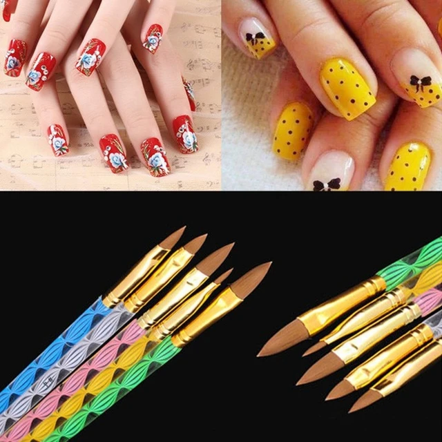 5 Pcs Acrylic Nail Art Brushes Uv Gel Carving Liquid Powder Pen 5 Pcs Acrylic Nail Art Brushes Uv Gel Carving Liquid Powder Pen Crystal Brush Silver