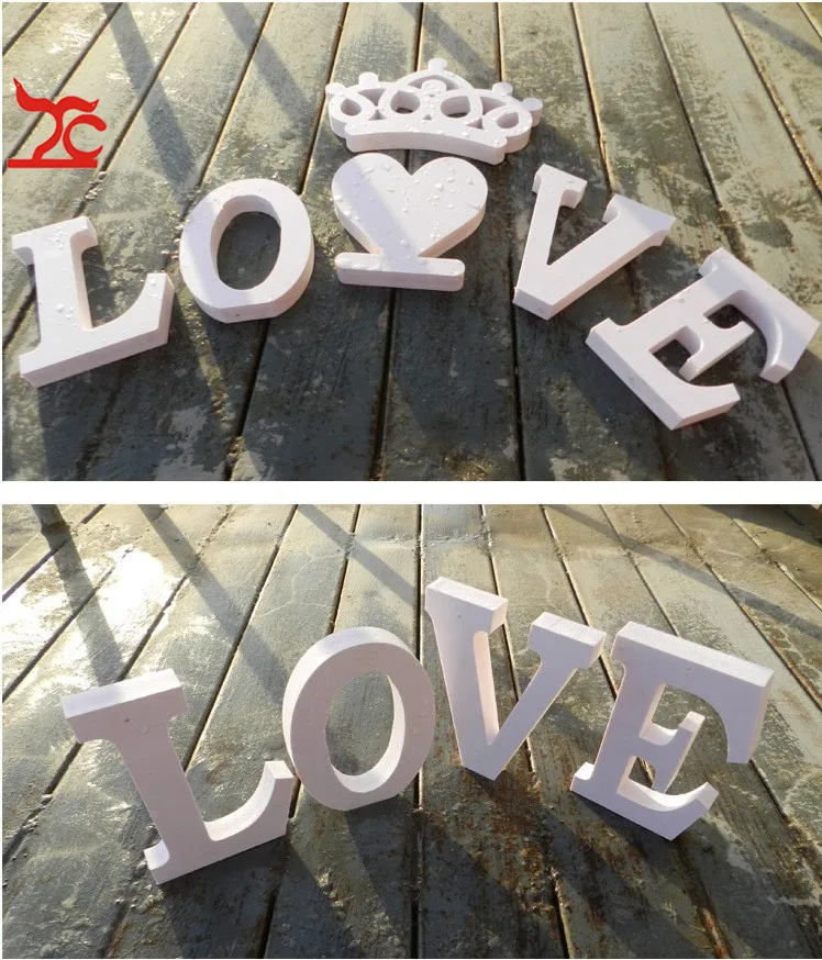 

Custom Wholesale Free standing wedding decoration 11 CM white letters Artificial wood letters used for name logo pattern