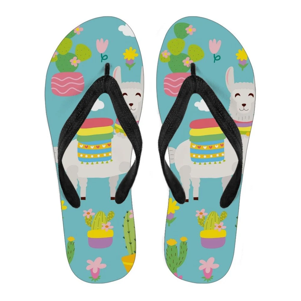 

WHEREISART Cartoon Cute Alpaca Fashion Brand Women's Flip Flops Summer Casual Slippers House Flipflops Woman Beach Water Shoes