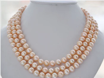 

FREE SHIPPING 00114 pink round FRESHWATER CULTURED pearl necklace