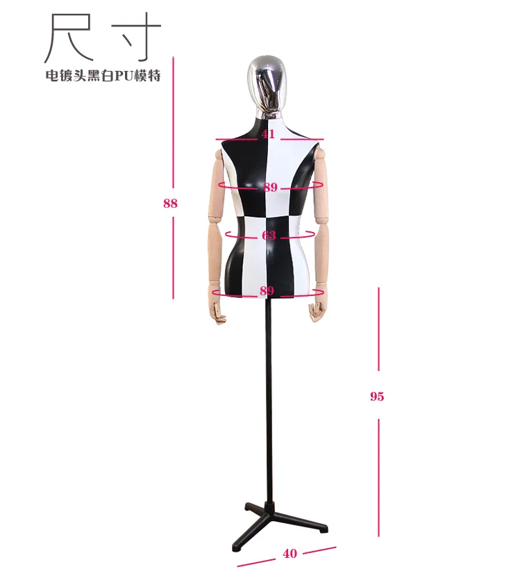 Clothes store window display mannequin electroplating mannequin head adjustable wood arms half body female fabric mannequin (5)
