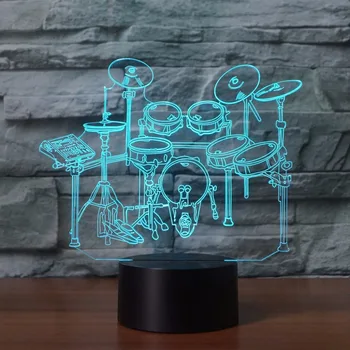 

New Musical instrument Jazz Drum Set 3D Lamp 7 Color Change Desk Table Lamp 3D LED Night Light Bedroon Decor Novelty Fans Gift