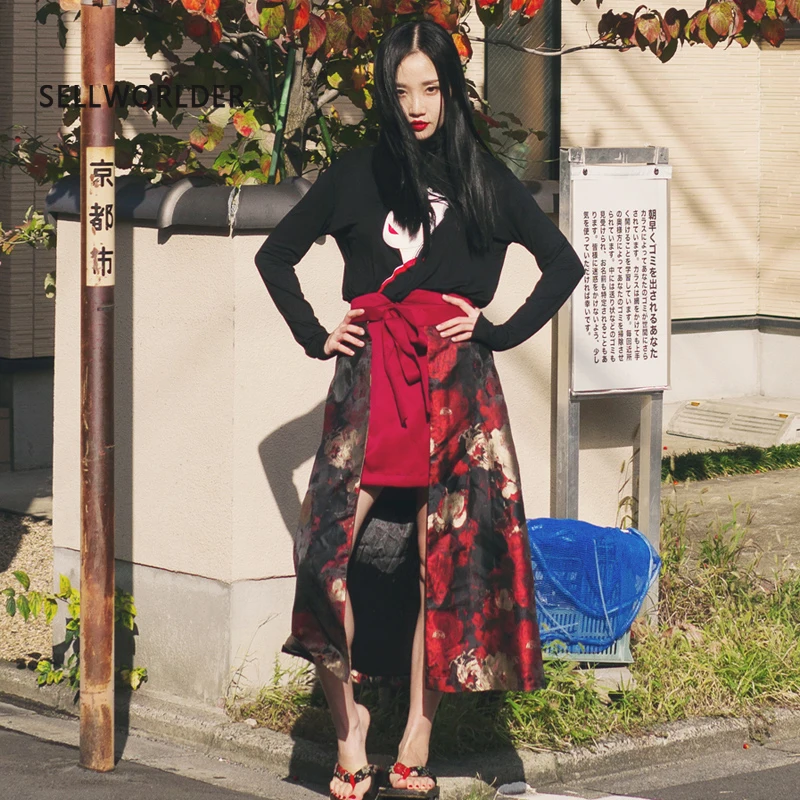 

2019 Handmade SELLWORLDER Japanese style Multi-level Irregular floral print skirt