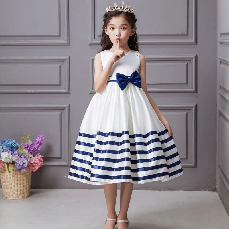 

Wedding dress for girls/ Blue and white stripe dress / Anchor theme dress