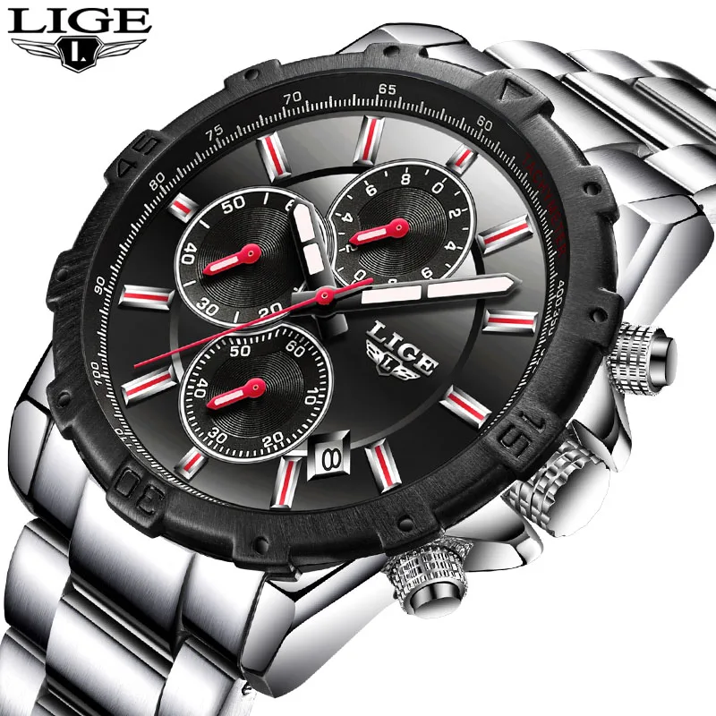 

LIGE Mens Watches Top Brand Luxury Business Quartz Watch Men Stainless Steel Casual Waterproof Sport Watch Man Relogio Masculino