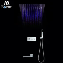 Colorful Rainfall Shower Head Embedded Ceiling LED Bathroom 30cm Shower Set Remote Control  Light Rain Showers Water Spout Taps