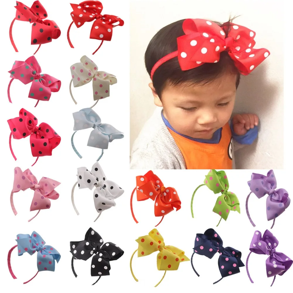 

16 Colors 6 inch Girls Women Polka Dot Grosgrain Ribbon Big Bows Hair Bowknot Hair Hoop Tie Headband Wrap Hair wear Hair Clasp