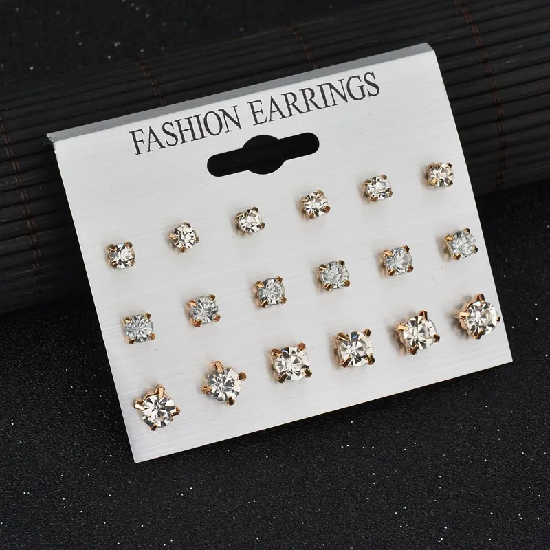 

Modyle 9 Pairs/Set Mix Design Square Rhinestone Stud Earrings For Women AAA Cubic Zirconia Earrings Fashion Jewelry