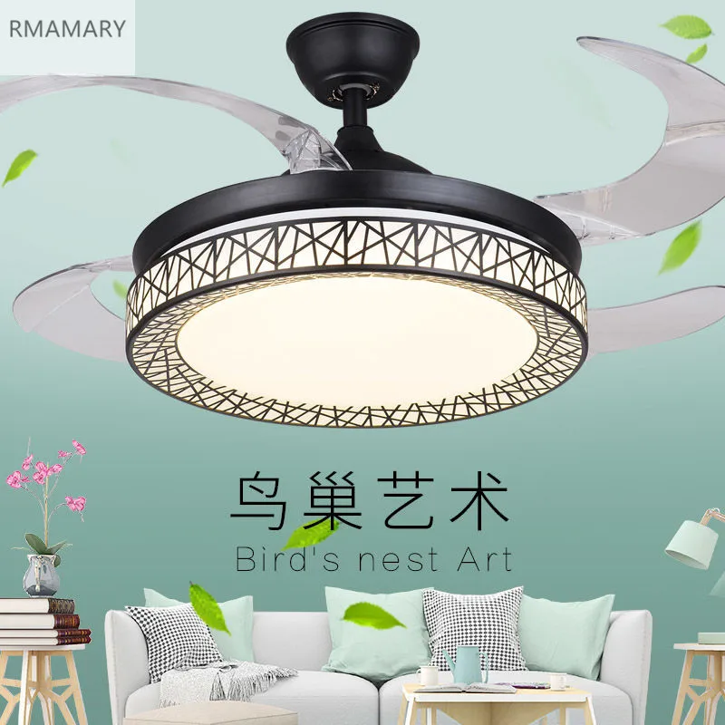 

Free Shipping Bird's Nest White Ceiling Fan Lights Fixtures Remote Control Good-Quality Invisible Fan Light 220V 36/42inch