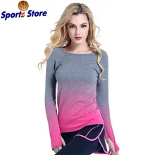 Женская Профессиональная спортивная футболка для йоги градиентного цвета, гигроскопичная быстросохнущая эластичная футболка с длинными рукавами для фитнеса, женские футболки