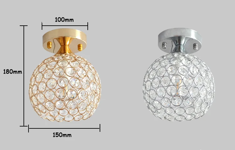 Современный короткий проходной K9 хрустальный шар E14 Светодиодный потолочный светильник домашний Декор Спальня хромированный Железный потолочный светильник