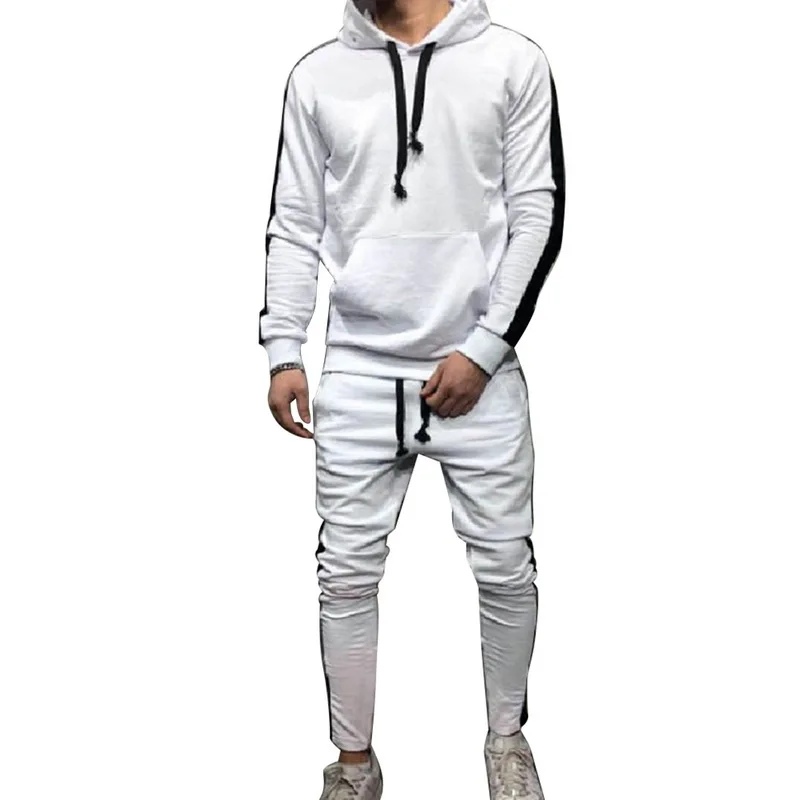 Laamei, мужские полосатые толстовки с капюшоном, комплект из 2 предметов, спортивный костюм, набор, Толстовка и спортивные штаны, набор, мужская уличная спортивная одежда - Цвет: white