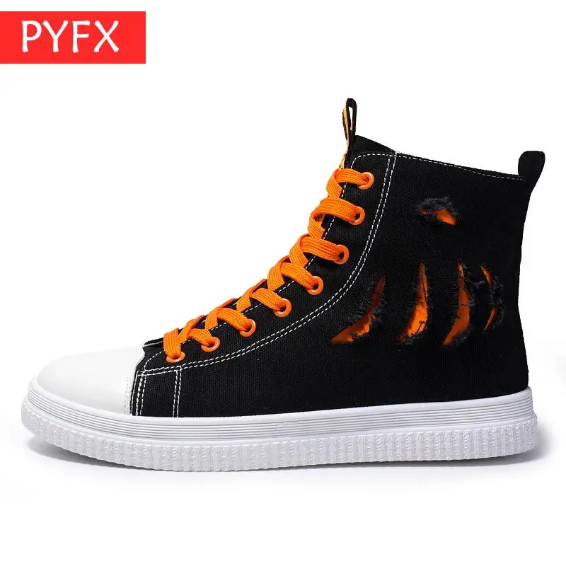 

2019 summer new hot sale Korean men's casual High help canvas black lace-up flat comfortable Sneakers students Hip hop shoes