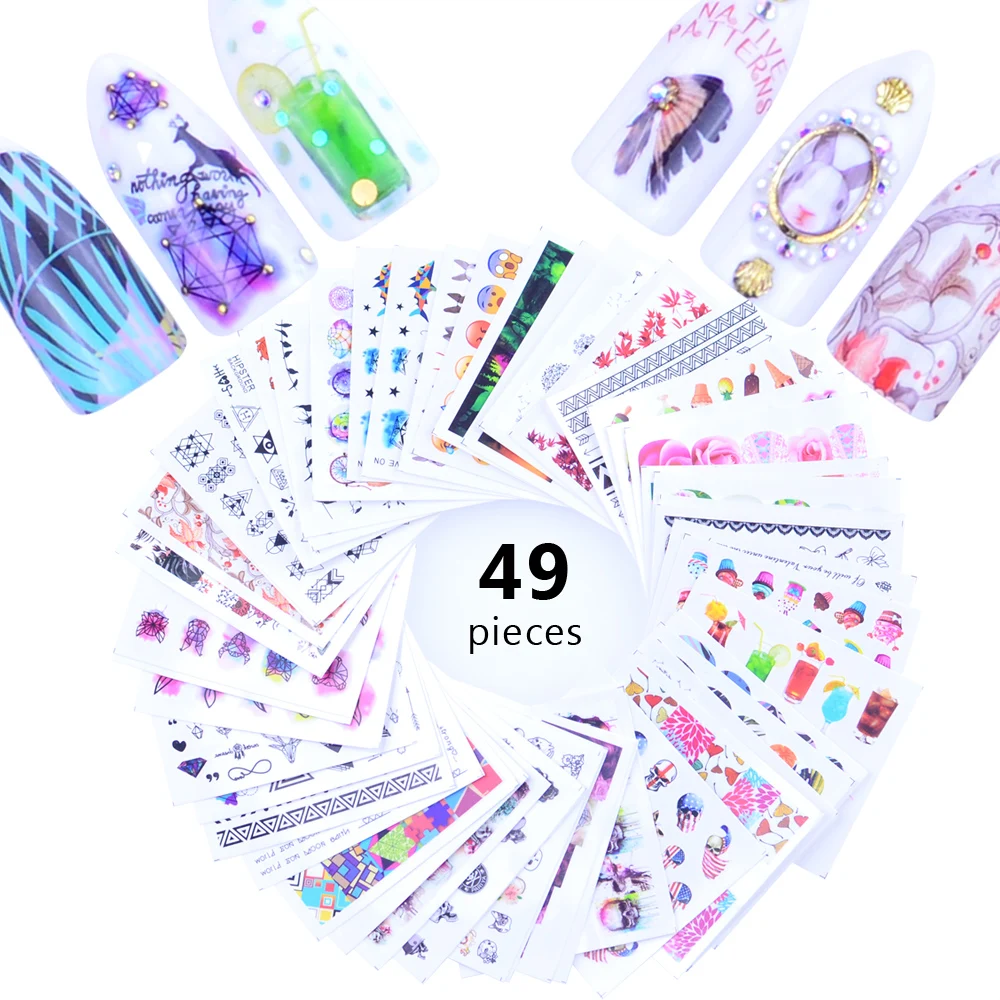 

49pcs Mixed 2019 New Designs Nail Art Sticker Sets Water Decals Flower Flower Dandelion etc Slider Nails Love Manicure Set