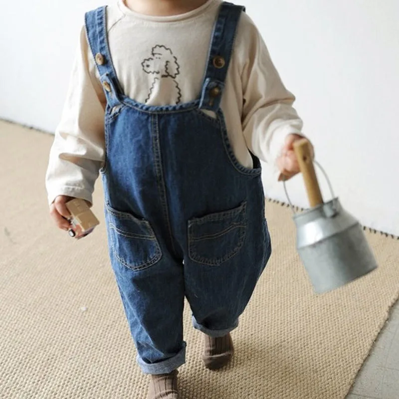 

MILANCEL kids overalls autumn new girls clothes Korean style boys denim overalls fashion pocket style girls playsuit