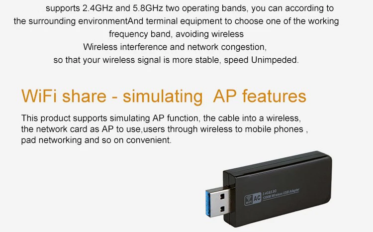 11ac 1200 Мбит/с USB3.0 Беспроводной Адаптер 2.4 г/5.8 Г двухдиапазонный usb-адаптер Wi-Fi приемник 2T2R Телевизионные антенны AP Беспроводной сети карта