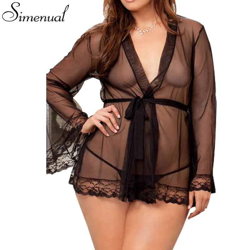 S-4XL Plus size sexy hot erotic lingerie for women nightwear 2016 lace mesh patchwork see through nightgown porn slim babydoll