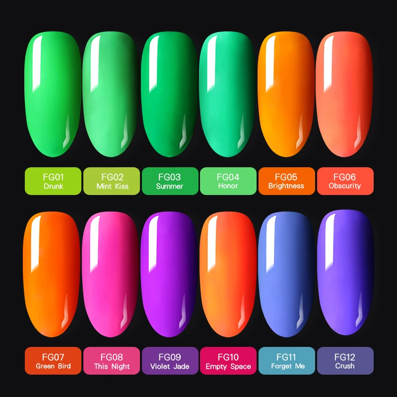 BORN PRETTY 6ml Gel Nail Polish Glow In The UV Light UV Neon Nail Gel Polish for Nail Fluorescent Gel Varnish Need Matt Top Coat