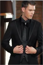 Slim Fit смокинг жениха Черный Groomsmen Нотч свадебные/ужин Костюмы Best человек Жених (куртка + Брюки для девочек + галстук + жилет) b299