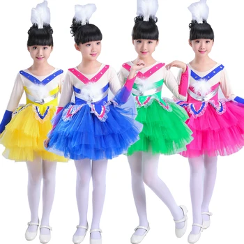 

Kids Party Sequined Dance Dresses Outfits Girls Performance Ballroom Dancewear costumes TUTU Dancing Dress For Children