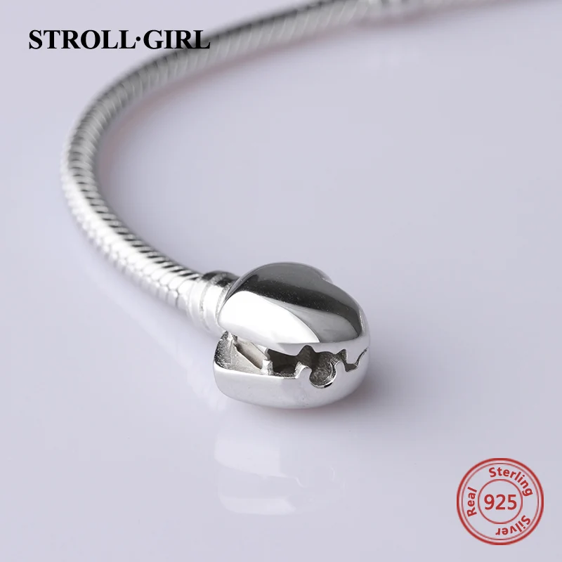 Strollgirl 925 Sterling Silver 22cm Luxury Snake Chain DIY pandora Charm Authentic Bracelet Fashion Jewelry making gifts