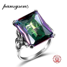 Роскошные кольца PANSYSEN 12x16 мм с мистическим радужным топазом для женщин Топ бренд 925 пробы серебряные украшения с драгоценными камнями кольцо подарки