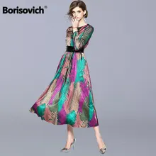 Borisovich женское винтажное длинное платье, Новое поступление, осенняя мода, круглый вырез, принт, элегантное, тонкое, для девушек, для вечеринки, платья M580