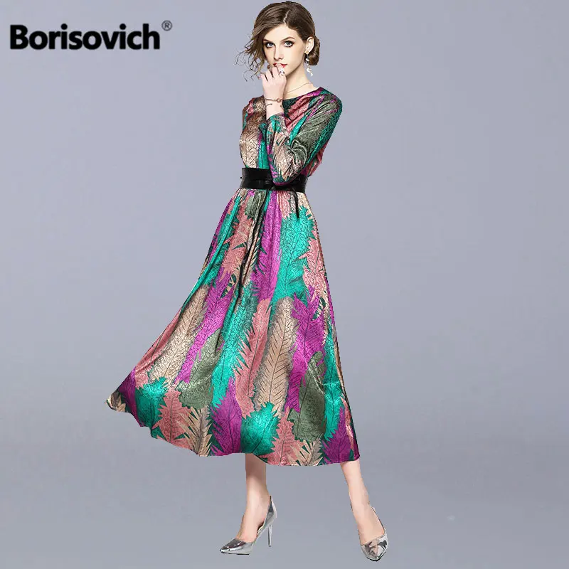 Женское винтажное длинное платье Borisovich элегантное облегающее вечернее с круглым