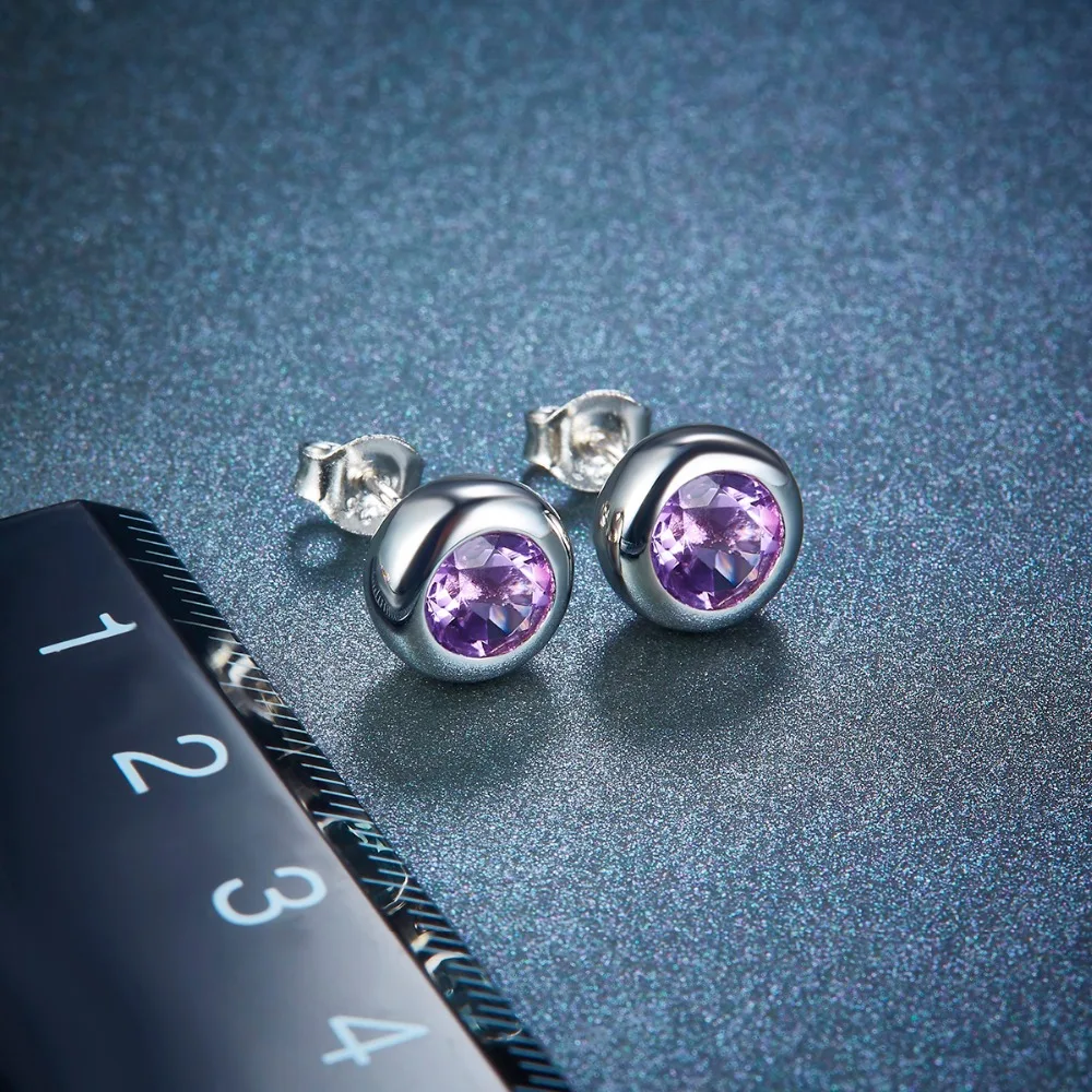 Hutang женские серьги гвоздики 1.53ct натуральный аметист Твердое Серебро 925 пробы