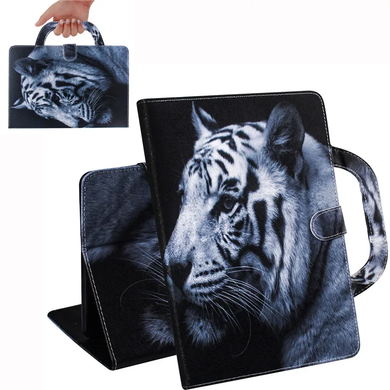 

Tablet Case For Samsung Galaxy Tab A8 2019 SM-P200 P205 Handle Flip Cover Stand Leather Wallet Coloured drawing Tiger Lion wolf