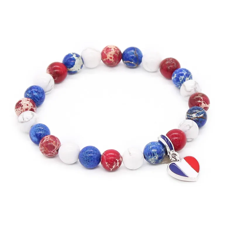 Poshfeel France National Flags Charm Bracelet For Women Men Jewelry 8Mm